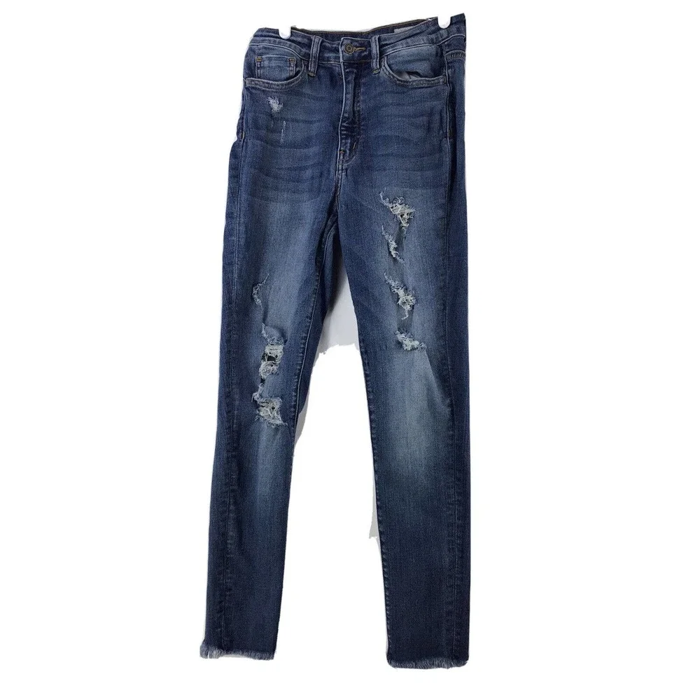 Bridge by Gly Mid Rise Ankle Skinny Jeans Sz 26X29 Distressed Ripped Raw Hem - Picture 2 of 11